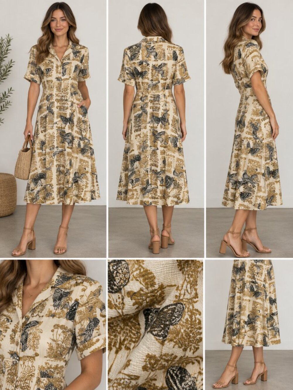 Anthropologie Girls from Savoy Alary Corduroy Shirt Dress Cream Butterfly 6